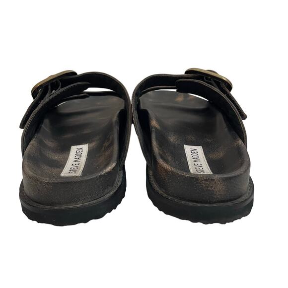 Steve Madden Women's Cape Sandal Distressed Flats Slides Buckle sz 10 Dark Brown - Picture 6 of 12